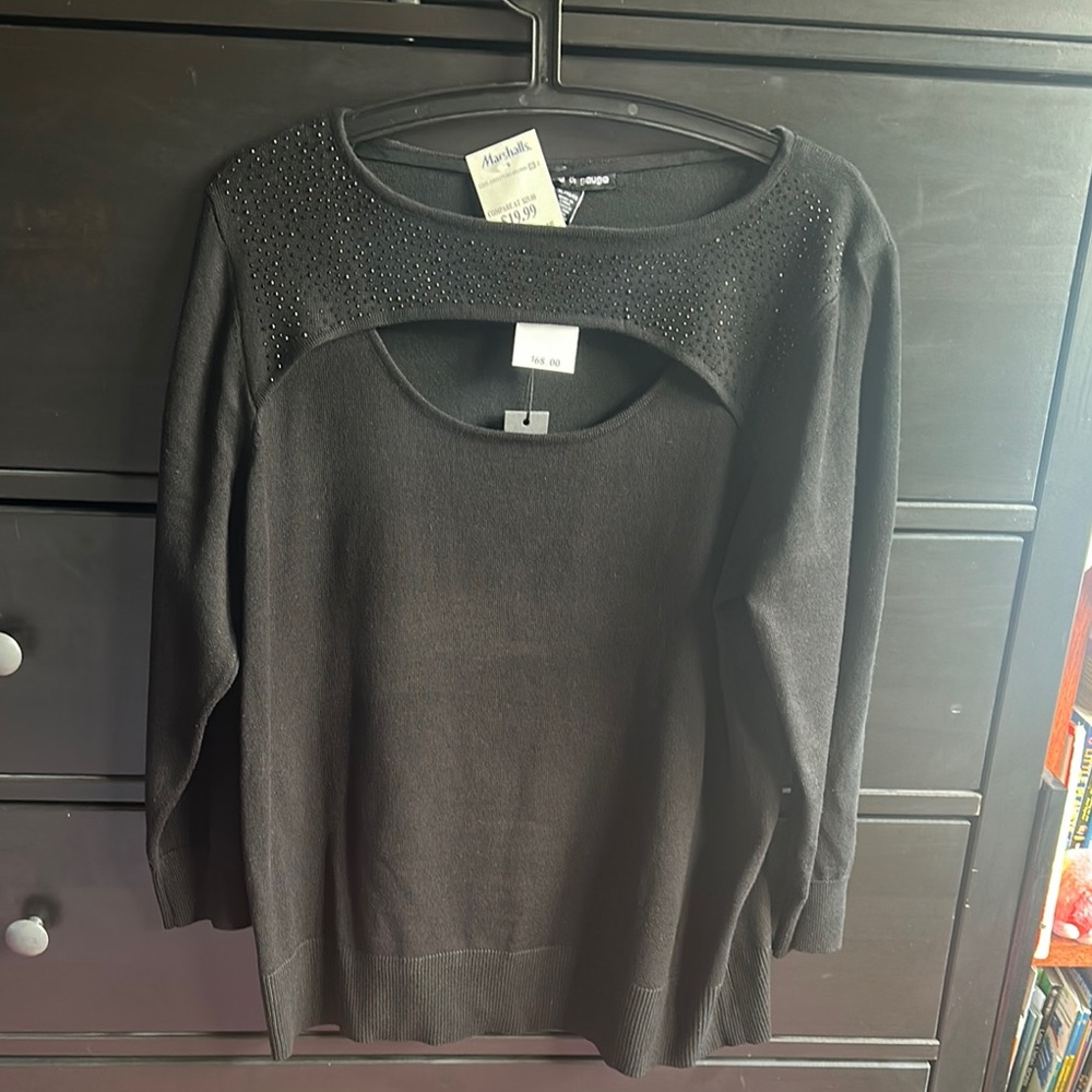 Black Sweater with Embellished Neckline